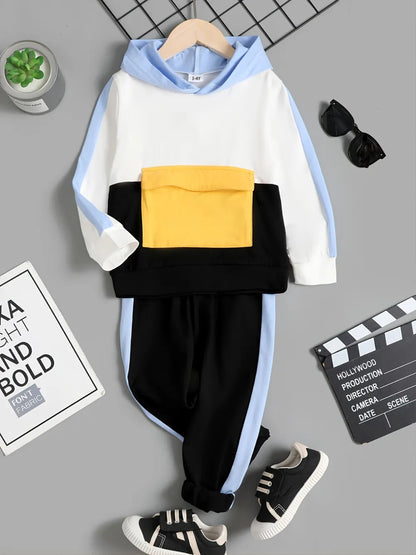 Children's Color Block Hoodie and Pants Set - FamilyClothes