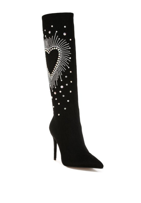 Coastra Rhinestone Embellished Stiletto Boots - FamilyClothes