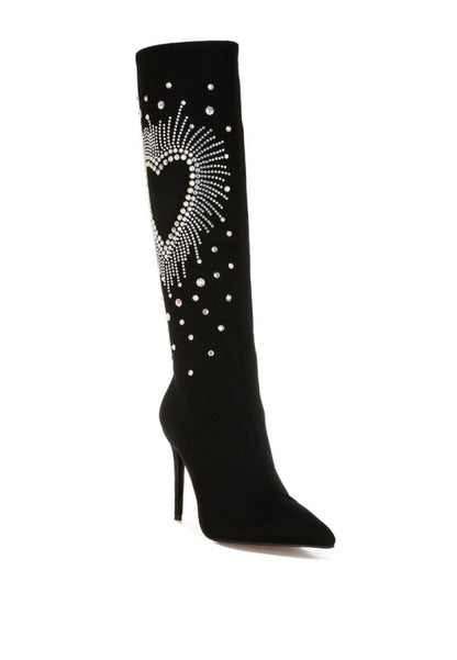 Coastra Rhinestone Embellished Stiletto Boots - FamilyClothes