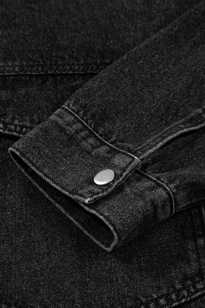 Denim Chest Pocket Drop Shoulder Hooded Jacket - FamilyClothes