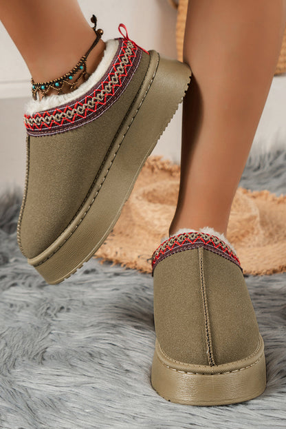 Chestnut Suede Flats with Contrast Print and Plush Lining - FamilyClothes