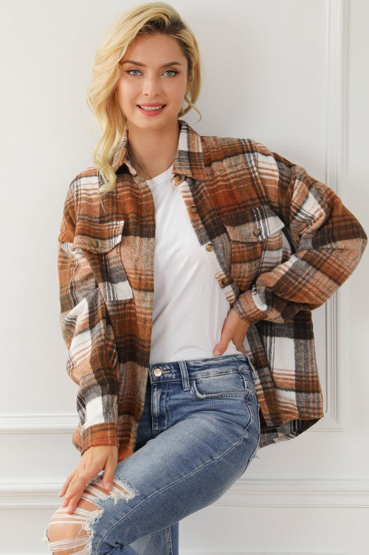 Plaid Flap Chest Pockets Shacket - FamilyClothes