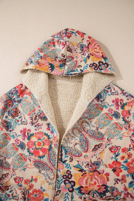 Floral Sherpa Lined Hooded Jacket - FamilyClothes