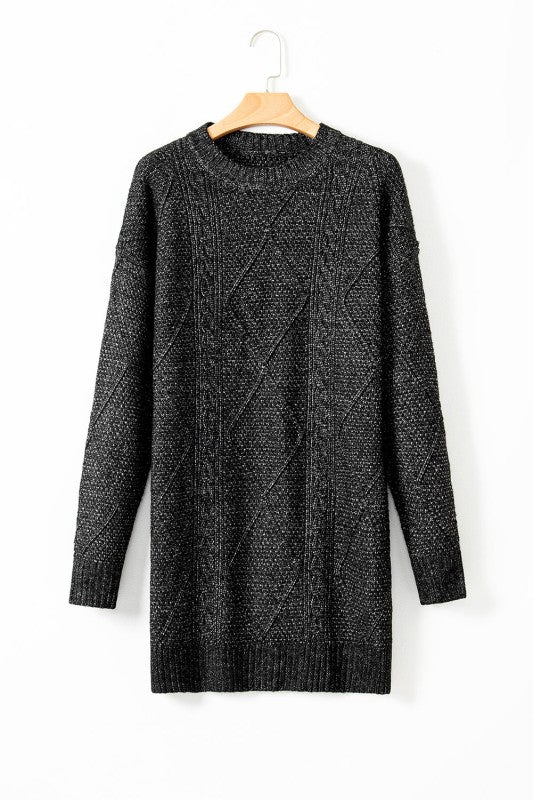 Cable Knit Drop Shoulder Sweater Dress - FamilyClothes
