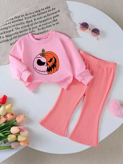 Children's Halloween Graphic Sweatshirt and Flare Pants Set - FamilyClothes