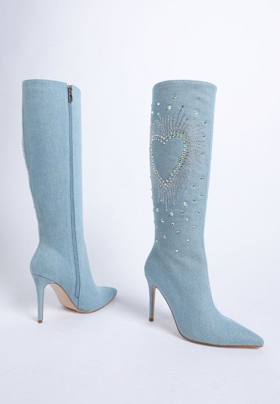 Coastra Rhinestone Embellished Stiletto Boots - FamilyClothes