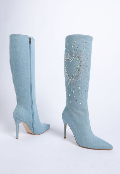 Coastra Rhinestone Embellished Stiletto Boots - FamilyClothes