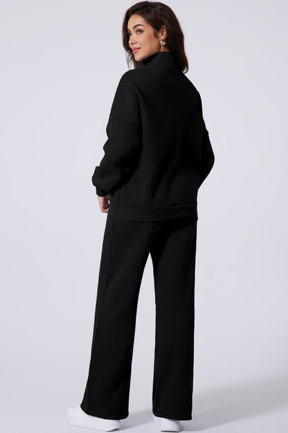 Solid Zip-Up Jacket and Drawstring Pants Set - FamilyClothes