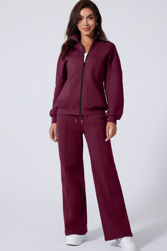 Solid Zip-Up Jacket and Drawstring Pants Set - FamilyClothes