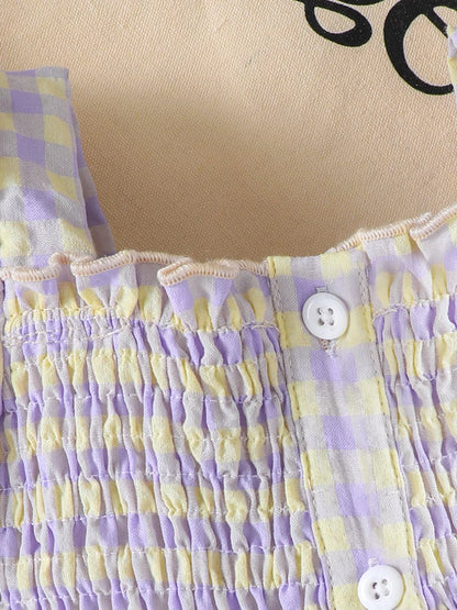 Children's Gingham Smocked Top and Bow Pants Set - FamilyClothes