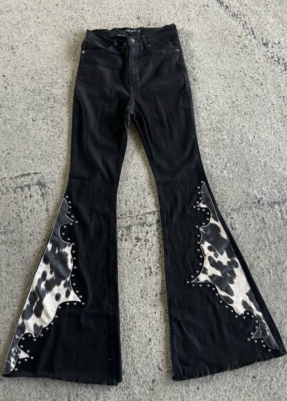 Wild West Studded Cowhide Bell Bottoms - FamilyClothes