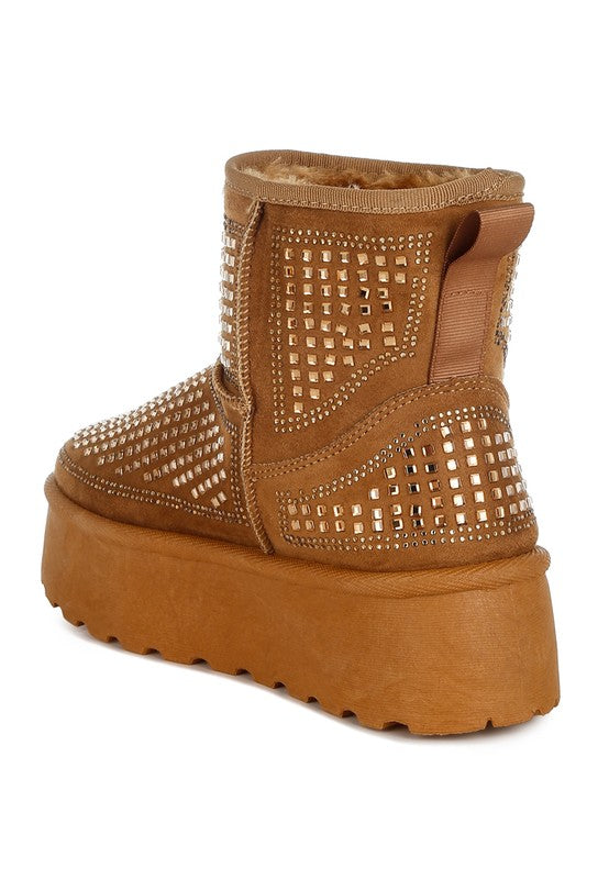 Xoras Chunky Rhinestones Ankle Boots - FamilyClothes