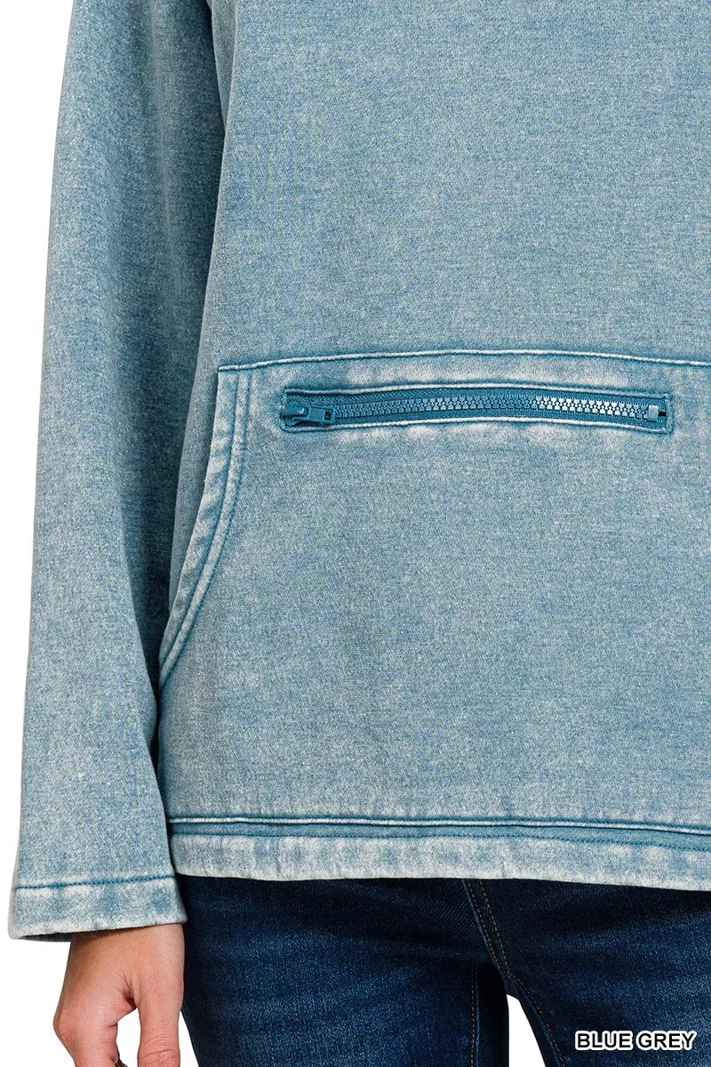 Fleece High Neck Sweatshirt with Kangaroo Pocket - FamilyClothes