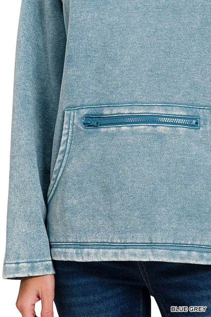 Fleece High Neck Sweatshirt with Kangaroo Pocket - FamilyClothes