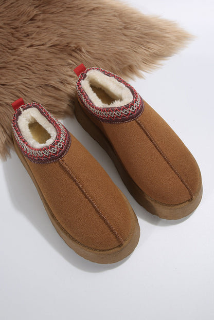 Chestnut Suede Flats with Contrast Print and Plush Lining - FamilyClothes