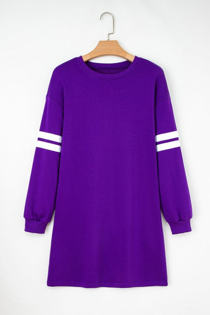 Varsity Stripe Long Sleeve Sweatshirt Dress - FamilyClothes