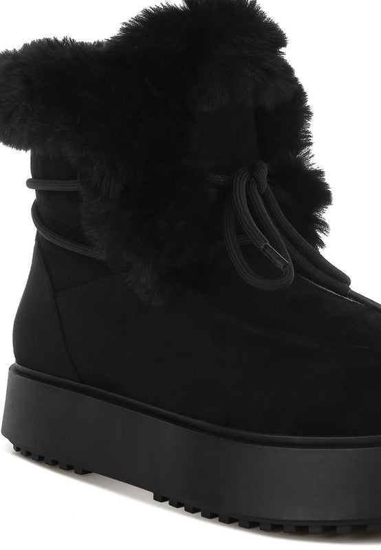 Bunting Faux Fur Collar Flatform Boots - FamilyClothes