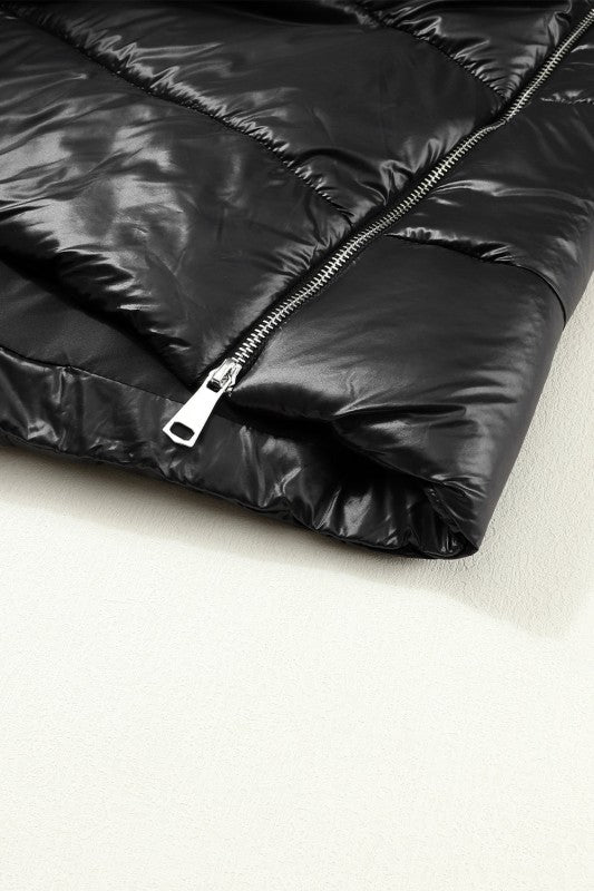 Solid Quilted Long Hooded Vest Coat - FamilyClothes