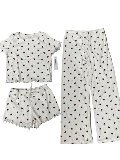 Girls Printed Lounge 3 Pc Short Sleeve Top Pants a - FamilyClothes