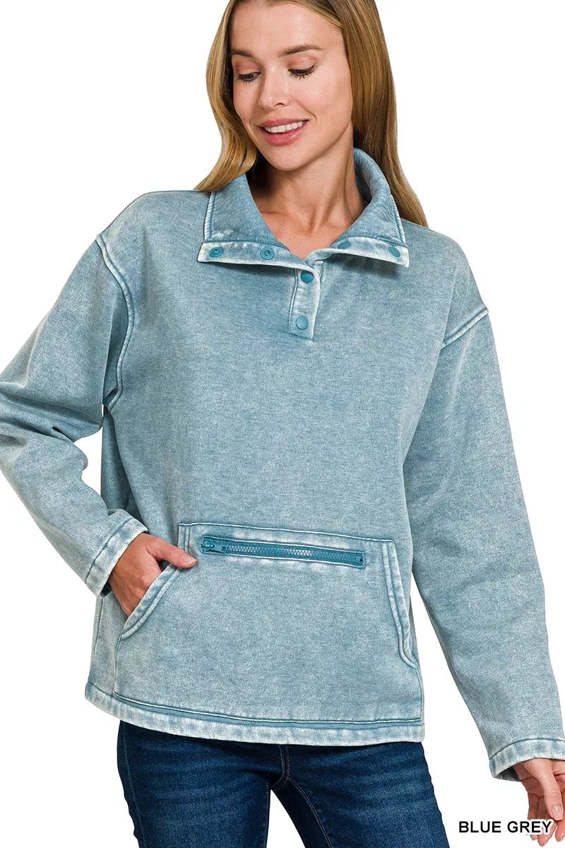 Fleece High Neck Sweatshirt with Kangaroo Pocket - FamilyClothes