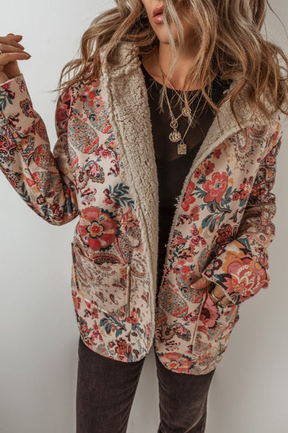 Floral Sherpa Lined Hooded Jacket - FamilyClothes