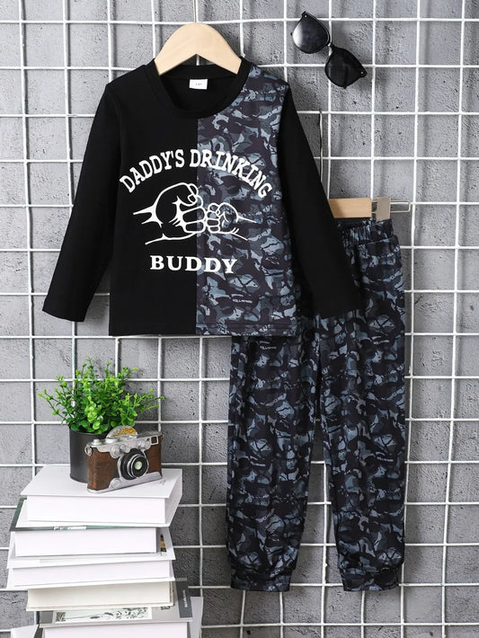 Children's Camouflage Color Block Top and Pants Set - FamilyClothes