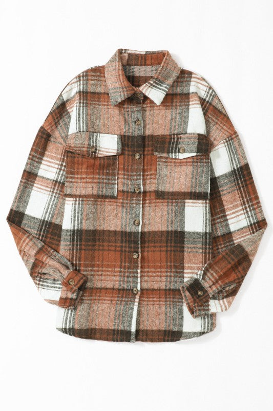 Plaid Flap Chest Pockets Shacket - FamilyClothes