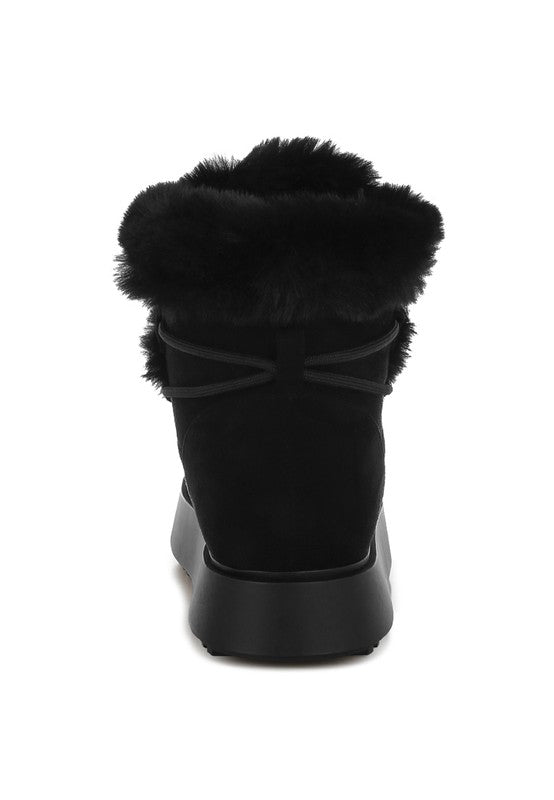 Bunting Faux Fur Collar Flatform Boots - FamilyClothes