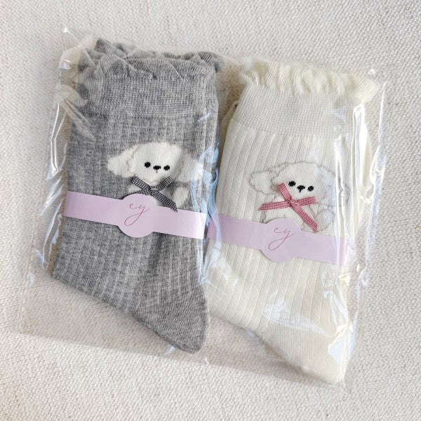 Bichon Puppy Design Socks Set Of 2 - FamilyClothes