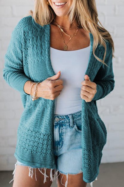 Lapis Mix Pattern Cardigan for Stylish Layering - Hollow Knit Open Front - FamilyClothes