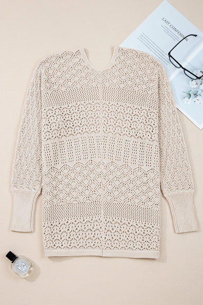 Lapis Mix Pattern Cardigan for Stylish Layering - Hollow Knit Open Front - FamilyClothes