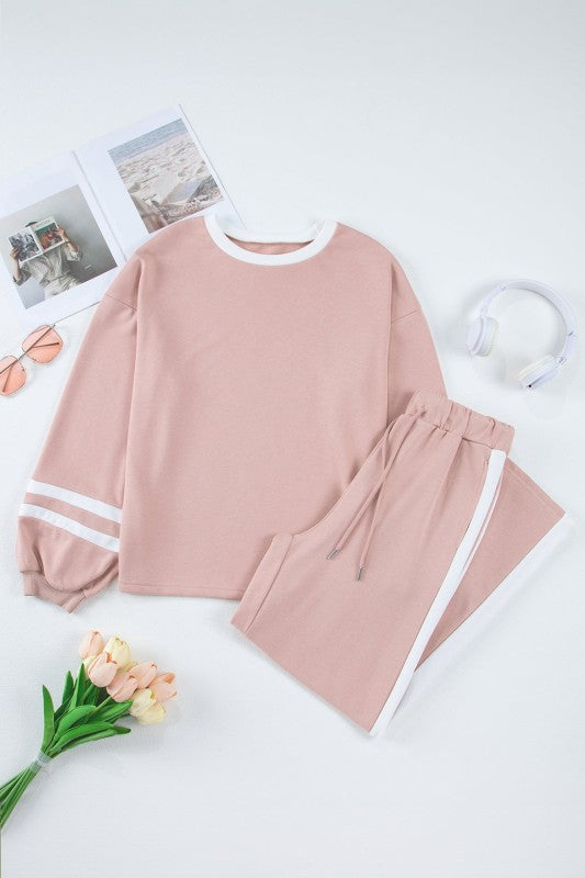 Varsity Stripe Patchwork Pullover and Pant Set - FamilyClothes