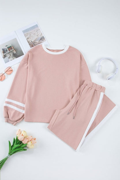 Varsity Stripe Patchwork Pullover and Pant Set - FamilyClothes