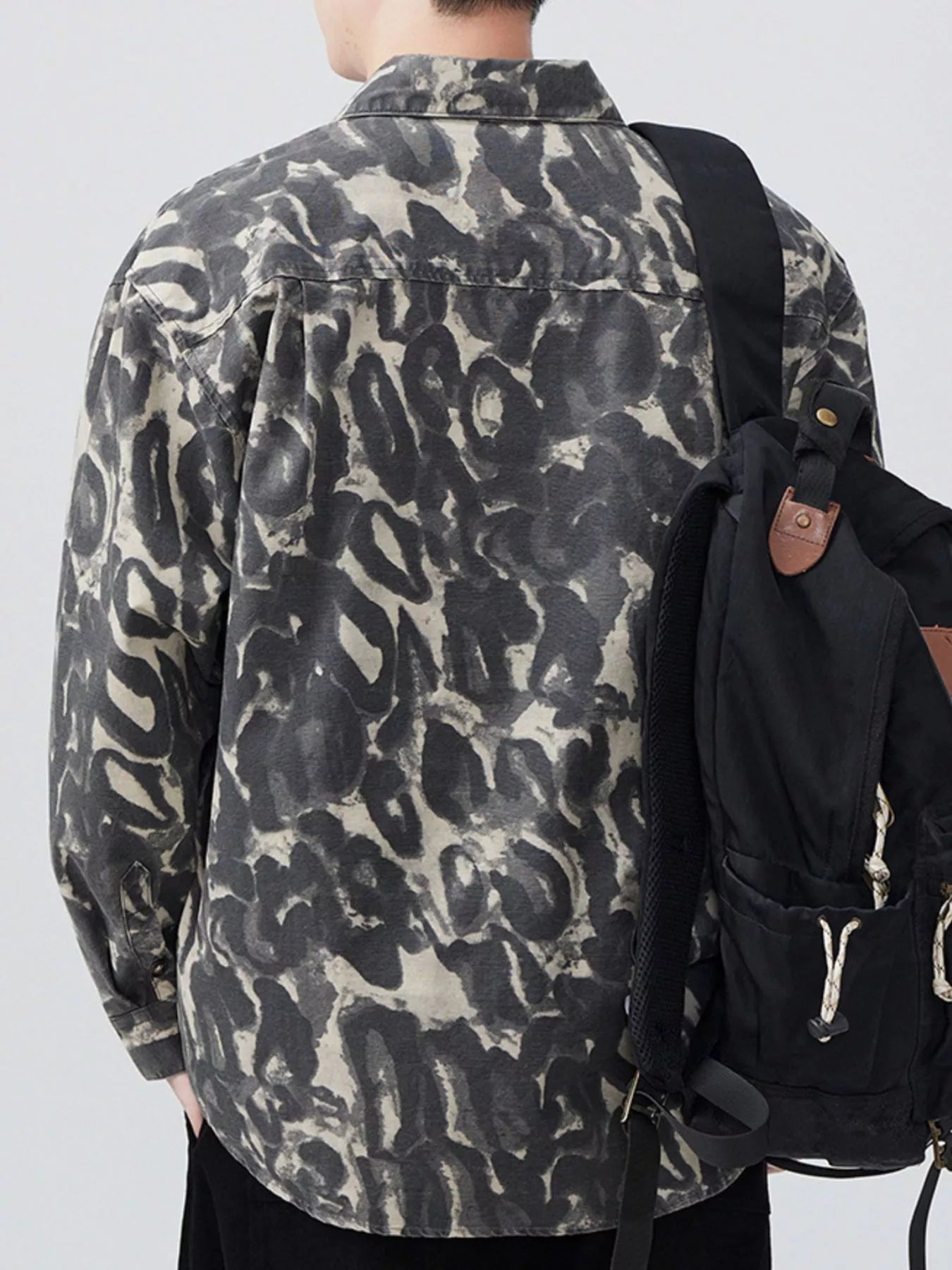 Men's Plus Size Camouflage Print Button-Up Shacket - FamilyClothes