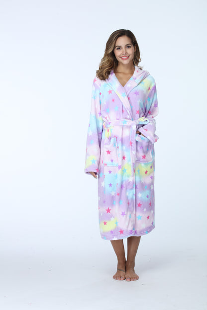 RONGTAI Fleece Bathrobe for Ladies - Cozy Long-Length Comfort - FamilyClothes