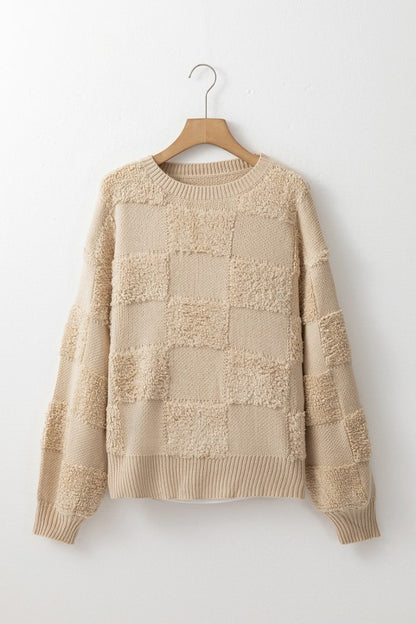 Emily Checkered Sherpa Loose Sweater - FamilyClothes