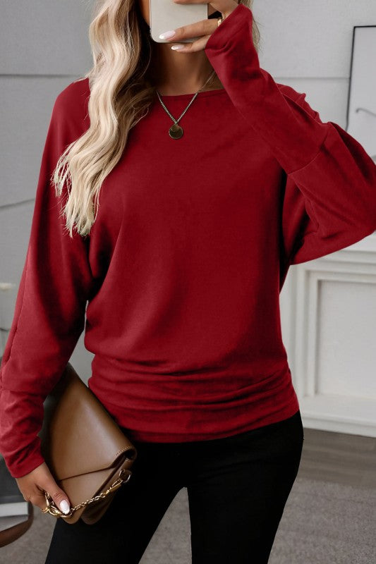 Solid Extended Cuff Long Sleeve Top - FamilyClothes