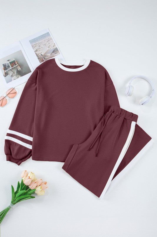 Varsity Stripe Patchwork Pullover and Pant Set - FamilyClothes