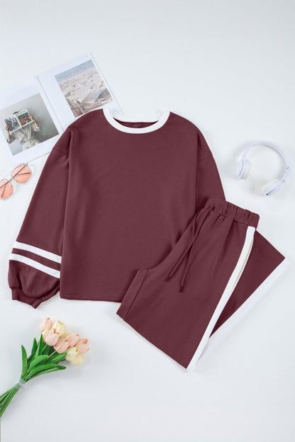 Varsity Stripe Patchwork Pullover and Pant Set - FamilyClothes