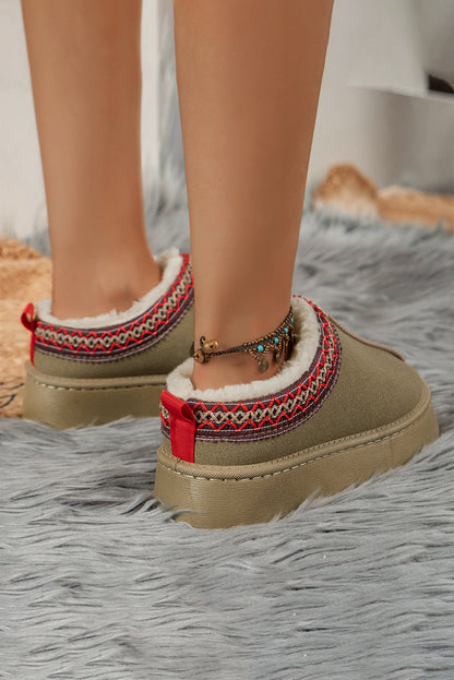 Chestnut Suede Flats with Contrast Print and Plush Lining - FamilyClothes