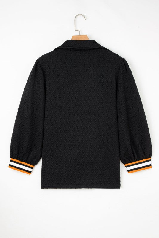 Textured Stripe Patchwork 3/4 Sleeve Sweatshirt - FamilyClothes