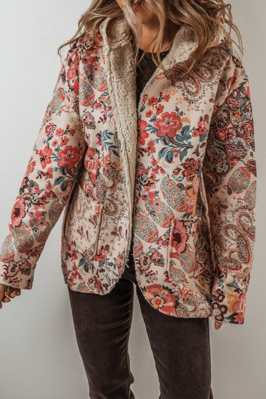 Floral Sherpa Lined Hooded Jacket - FamilyClothes