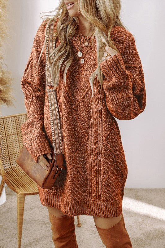 Cable Knit Drop Shoulder Sweater Dress - FamilyClothes