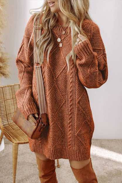 Cable Knit Drop Shoulder Sweater Dress - FamilyClothes