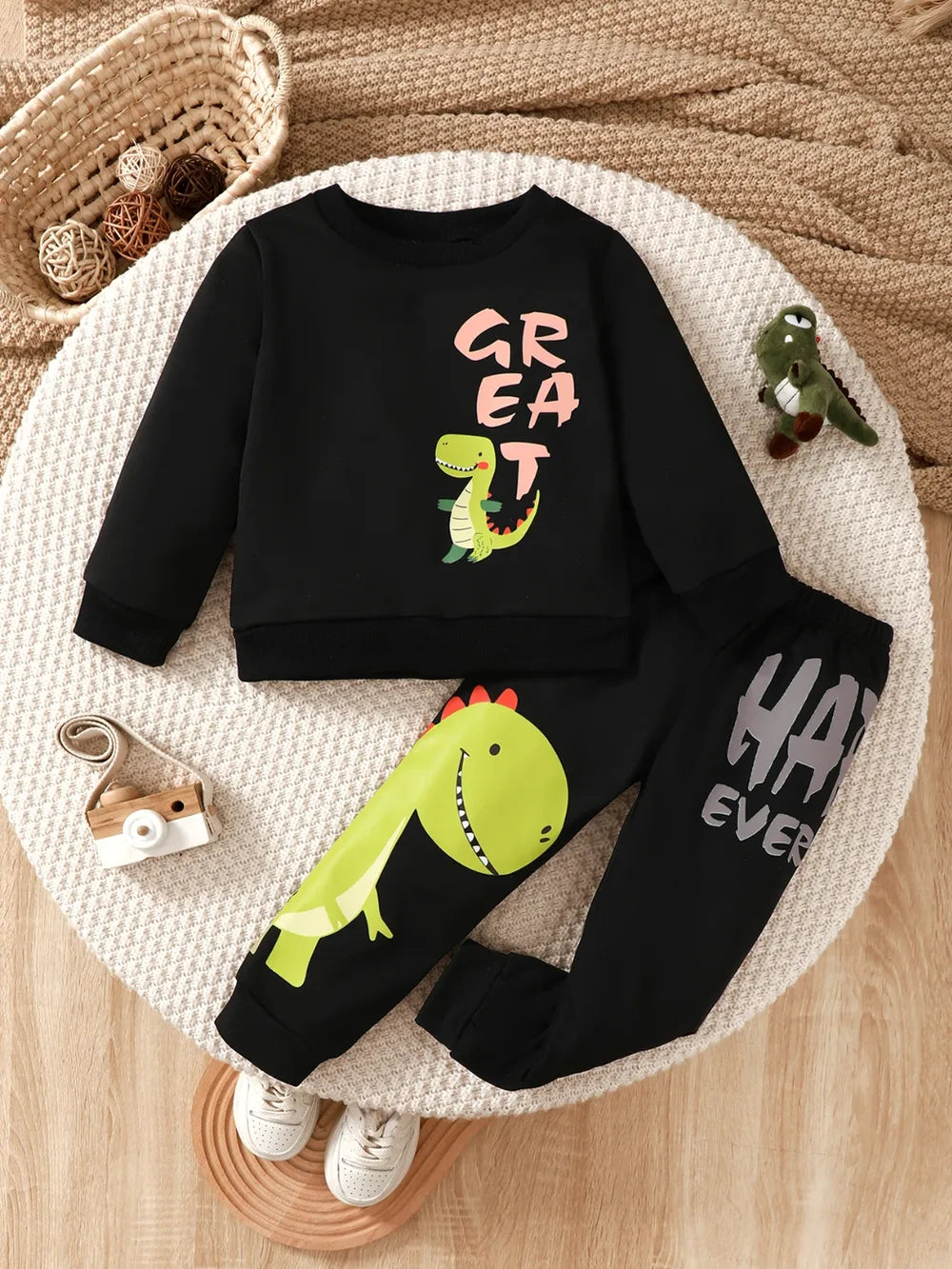 Children's Dinosaur Graphic Sweatshirt and Pants Set - FamilyClothes