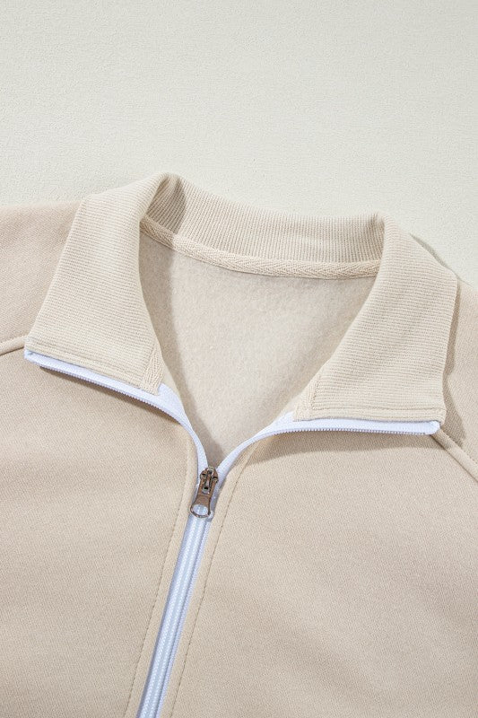 Solid Zip-Up Jacket and Drawstring Pants Set - FamilyClothes