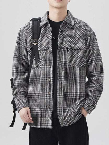 Men's Plus Size Plaid Button Up Long Sleeve Shirt - FamilyClothes