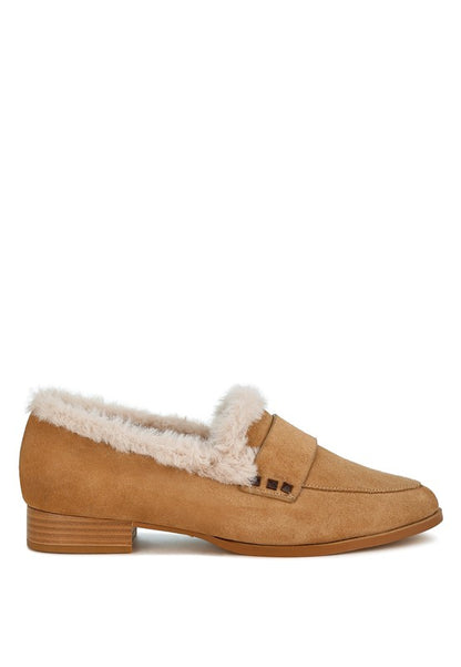 Allie Fur Trim Genuine Suede Loafers - FamilyClothes