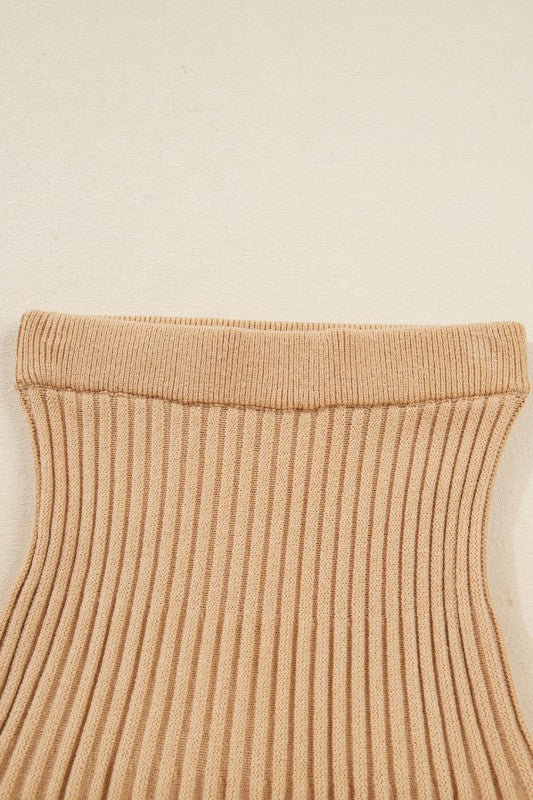 Solid High Neck Sweater and Pleated Mini Skirt Set - FamilyClothes