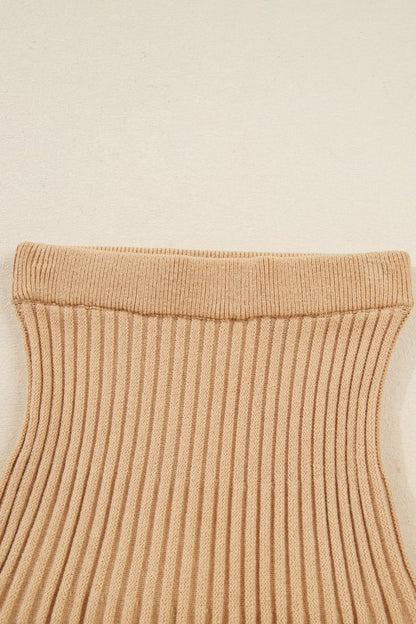 Solid High Neck Sweater and Pleated Mini Skirt Set - FamilyClothes